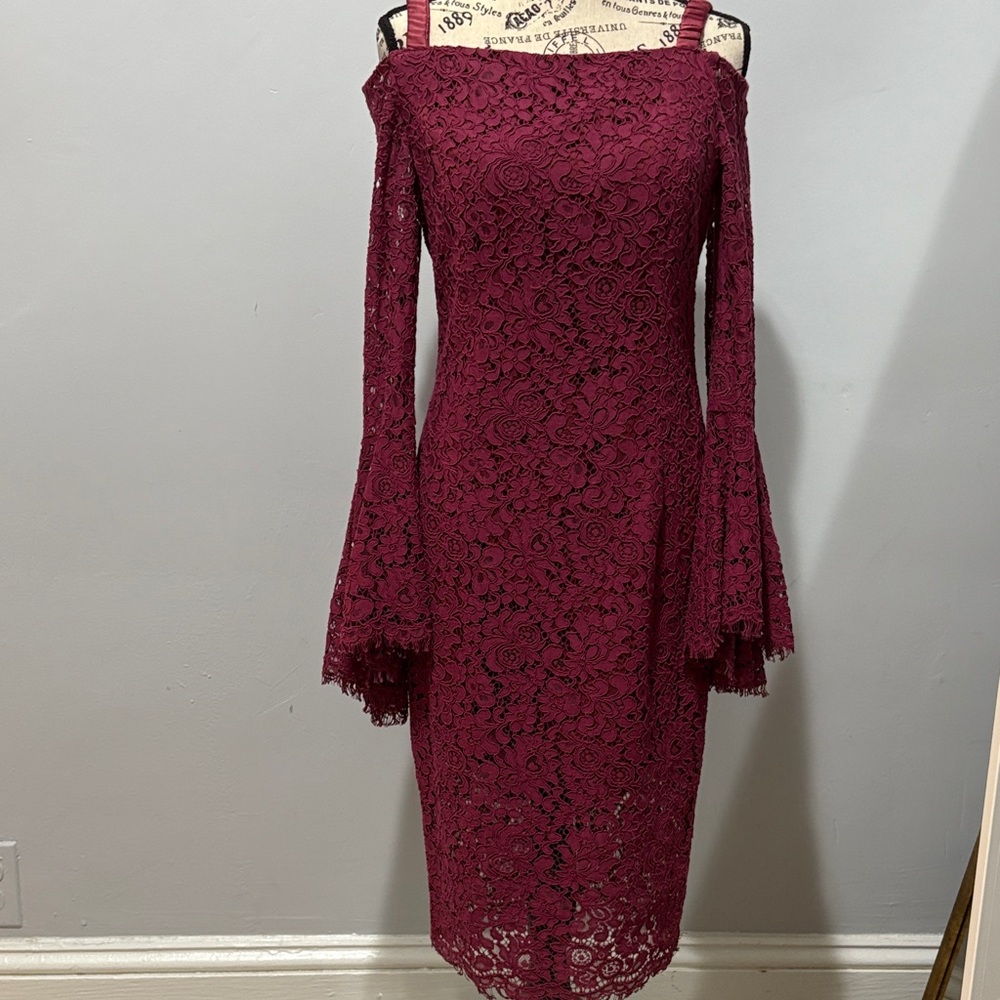 Chic Lace Off-Shoulder Dress in Burgundy